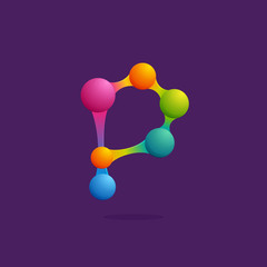 Letter P logo with colorful spheres or dots and lines.