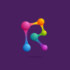 Letter R logo with colorful spheres or dots and lines.