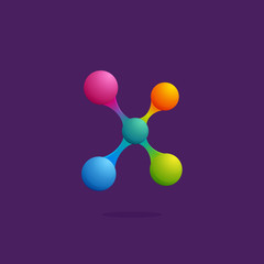 Letter X logo with colorful spheres or dots and lines.