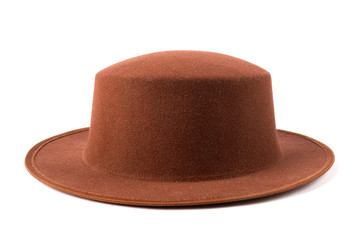 Brown felt hat isolate on white