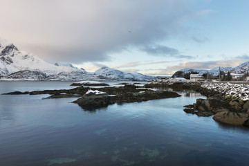 Lofoten islands landscape during winter time