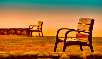 Bench in a privileged place , with intense colors