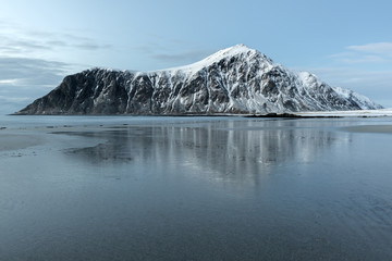 Skagsanden Beach in the winter on the Lofoten Islands