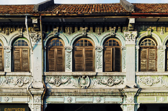 Chinese Malay Colonial Architecture In Penang Old Town Malaysia