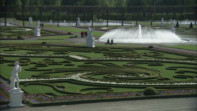 Fountains and parterres of Herrenhausen Park in Hannover, Germany