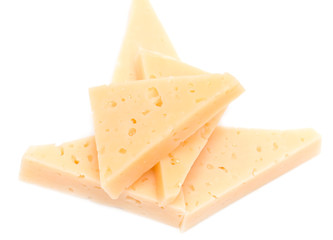 yellow solid cheese pieces on the white background