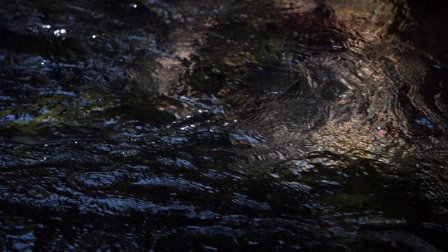 Clear water rippling in ultra-slow motion over stones and filling the frame