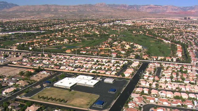Flight above Las Vegas suburban residential areas. Shot in 2008.