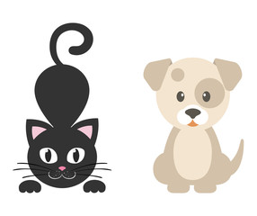 cartoon dog and cute kitty vector