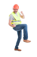 Handsome confident constructor looking happy and celebrate succe