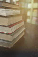 old book with blur library background