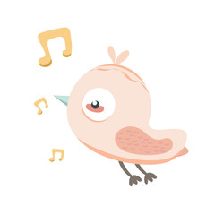 Singing bird in pastel colors. 