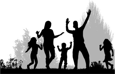 Family silhouettes in nature.