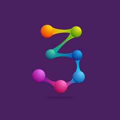 Number three logo with colorful spheres or dots and lines.