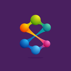 Number eight logo with colorful spheres or dots and lines.