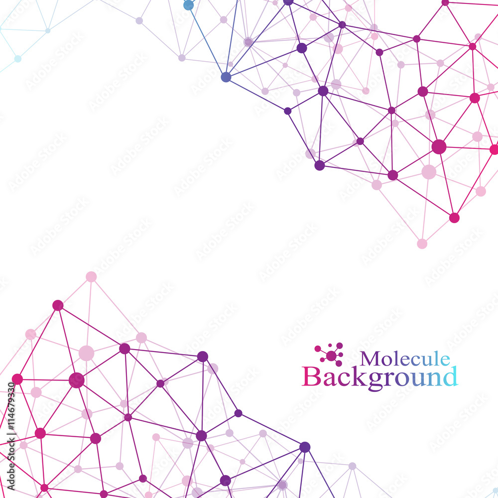 Poster Geometric abstract background with connected line and dots. Big data composition. Molecule and communication background. Graphic background for your design and text. Vector illustration.