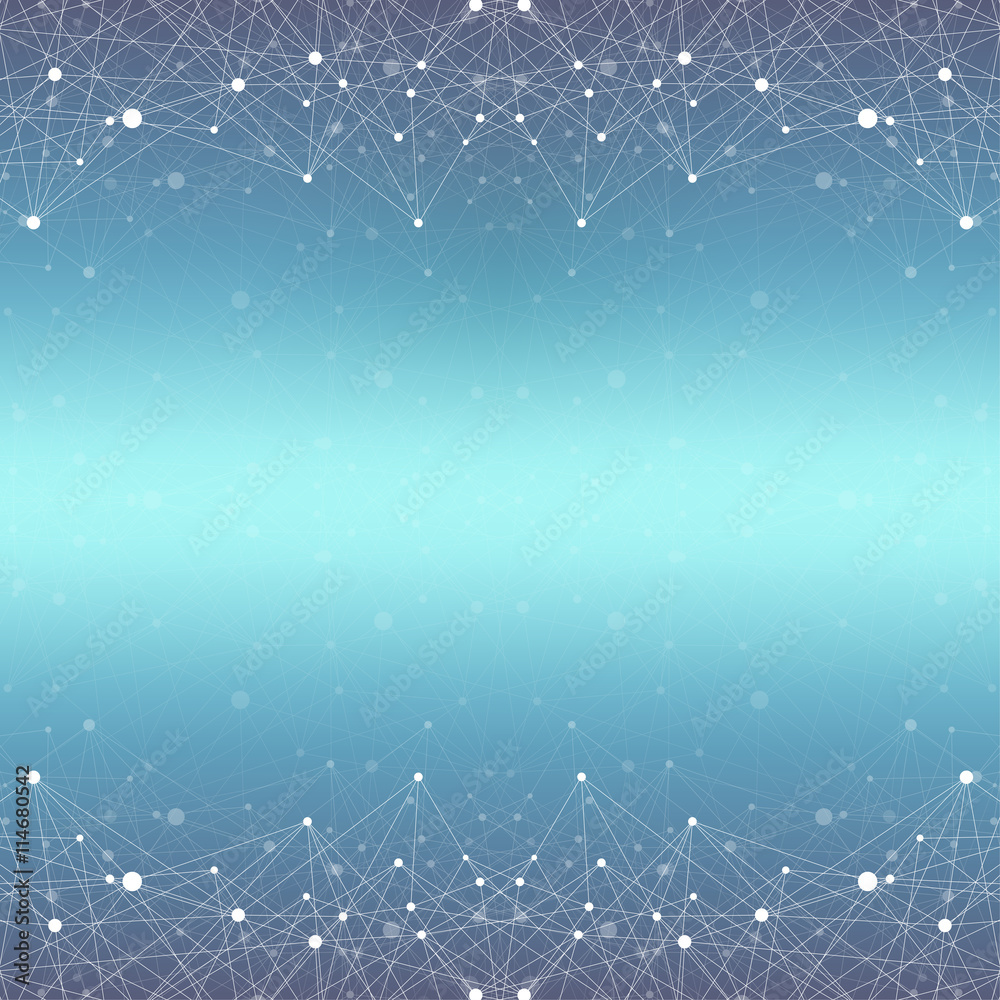 Poster Geometric abstract background with connected line and dots. Big data composition. Molecule and communication background. Graphic background for your design and text. Vector illustration.