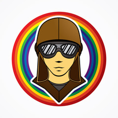 Pilot Face designed on line rainbows background graphic vector