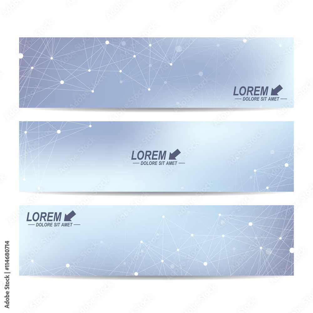 Aufkleber Geometric abstract banners. Molecule and communication background for website templates. Geometric abstract background with connected line and dots. Vector illustration.