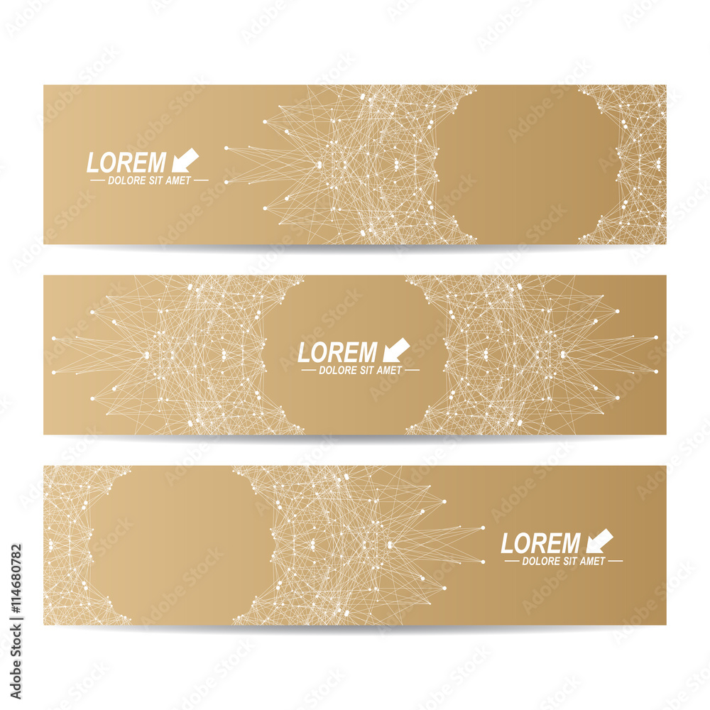 Aufkleber Geometric abstract golden banners. Molecule and communication background for website templates. Geometric abstract background with connected line and dots. Vector illustration.