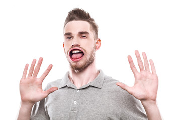 Young man with windblown mouth