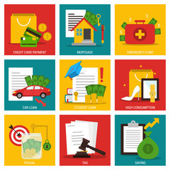 Finance nine flat items concept