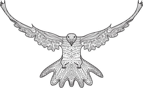 Bird dove flying, eagle doodle, hand drawing, doodles style. Dove in zentangle style. Vector illustration.
