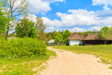 Rural road in Tokarnia village on sunny beautiful spring day, Poland