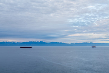 Two Freighters in Blue Canadian Dawn