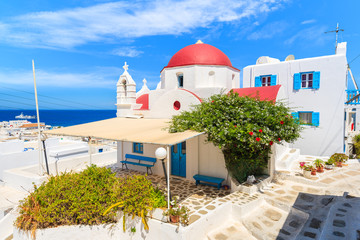 A view of typical Greek church in Mykonos town, Cyclades islands, Greece © pkazmierczak