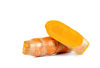 Fresh turmeric on white background.