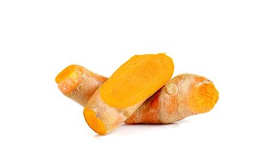 Fresh turmeric on white background.