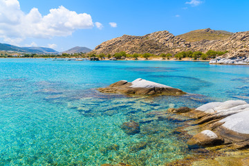 Fototapeta na wymiar Crystal clear turquoise sea water of Kolymbithres beach, Paros island, Greece