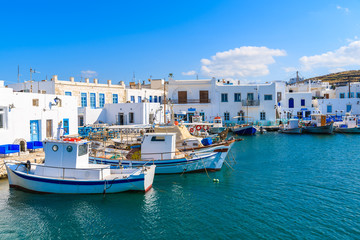Fototapeta na wymiar Traditional fishing boats in Naoussa port, Paros island, Greece