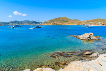 Fototapeta na wymiar A view of beautiful Monastiri bay with turquoise sea water, Paros island, Greece