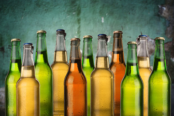 Cold wet beer bottles