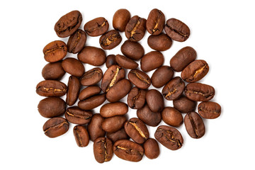 Scattered big coffee grains isolated