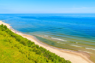 A view of sandy beach from cliff in Jastrzebia Gora coastal village, Baltic Sea, Poland