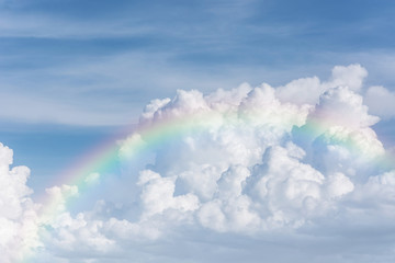 beautiful classic rainbow across in the blue sky after the rain