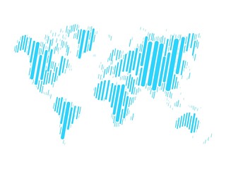 World map mosaic of blue blocks with rounded corners on white background. Vector map of the World. Modern background world design.