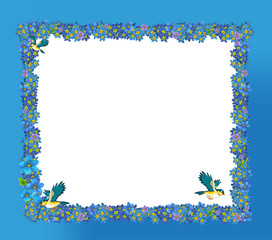 Cartoon fairy tale frame for different usage - beautiful hair birds and flowers - valentines - illustration for children