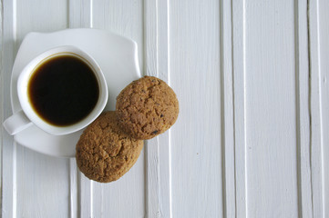 Cup of fresh espresso on table