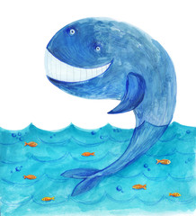 Obraz premium Whale. Watercolor and gouache illustration