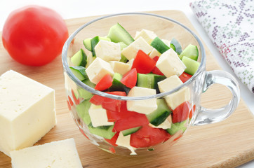 Salad with vegetables and cheese, ingredients