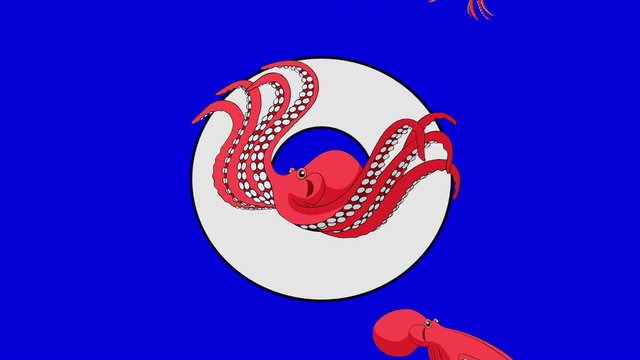 Letter O and Octopus (foreground)	Animated animal alphabet. Motion graphic with chroma key. Animal in a foreground of a letter.