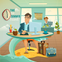 Office Dreams Vacation Illustration