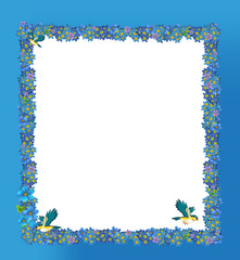 Cartoon fairy tale frame for different usage - beautiful hair birds and flowers - valentines - illustration for children