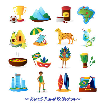 Brazilian Culture  Symbols Flat Icons Set