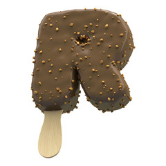 Ice cream covered with chocolate and nuts font
