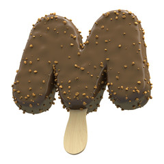 Ice cream covered with chocolate and nuts font
